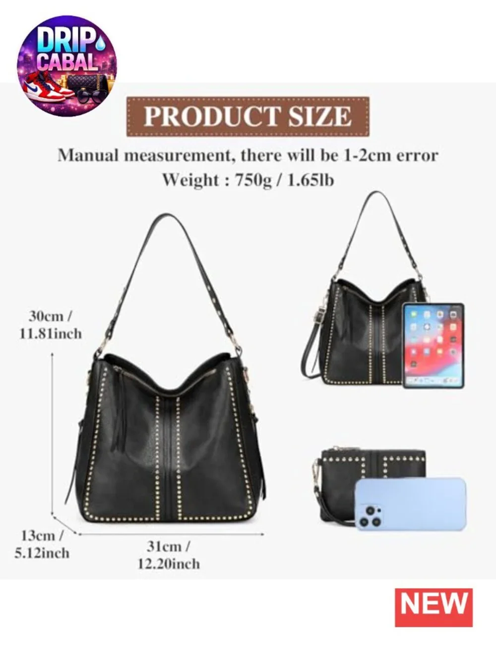 Vegan Leather Hobo Bag and Wallet Set w/ Adjustable Strap Large Tote